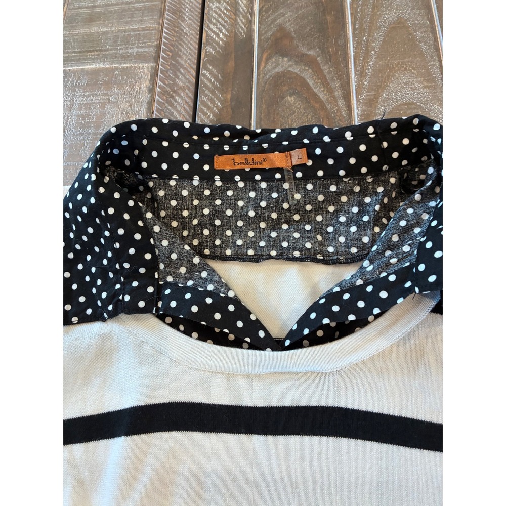 Belldini Womens Black White Striped Polka Dot Layered Nautical Tunic Top Large